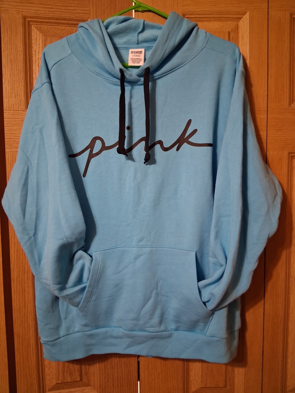 PINK Victoria's Secret Light Blue Hoodie with Black Drawstrings